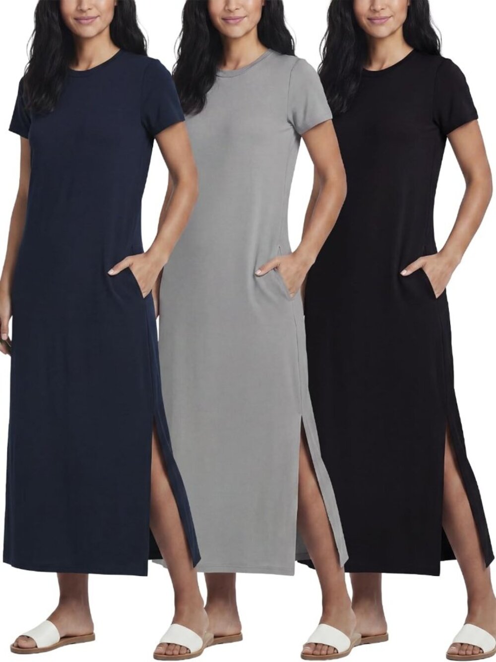 3 Pack Women's Casual Maxi Dresses - Short Sleeve, Long Slit, Plus Size, Comfy